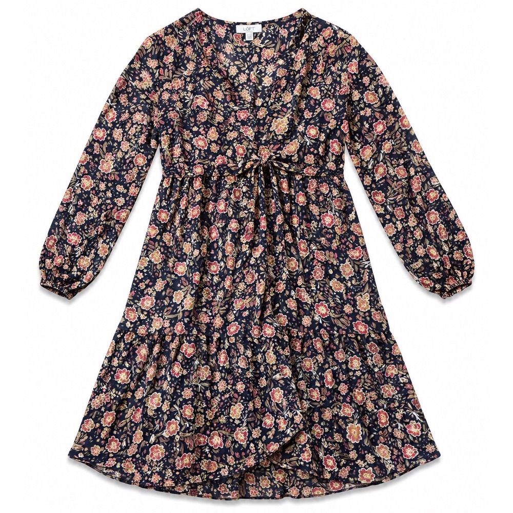 Moa Moa Floral Print Midi Dress Long Sleeve Tiered Casual 1X Cottagecore